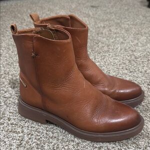 Franco Sarto Brown Ankle Boots with Pull-On Design and Rounded Toe